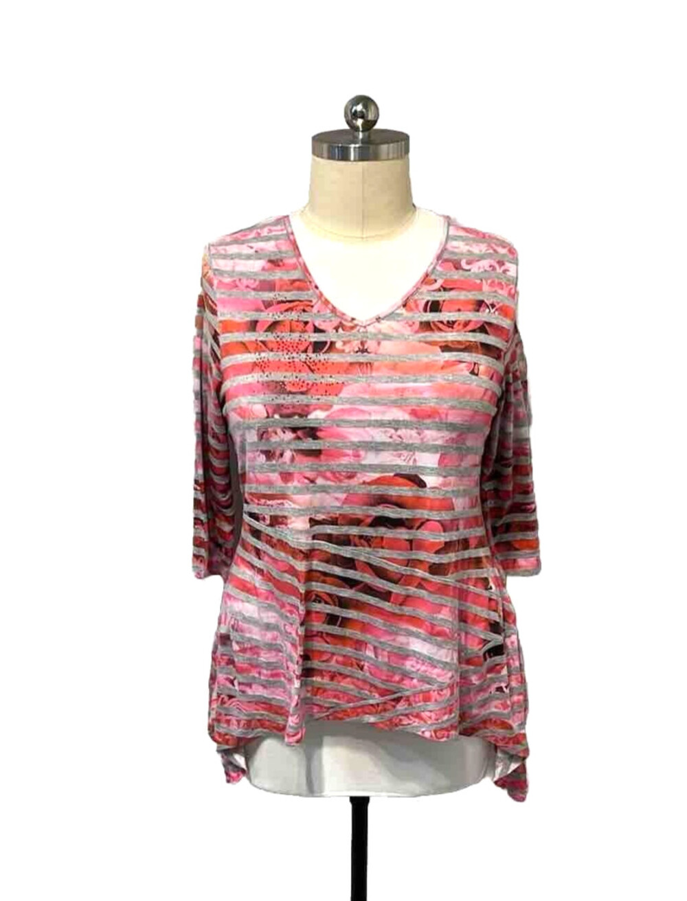 One World | Pink and Grey Stripe Top XL
